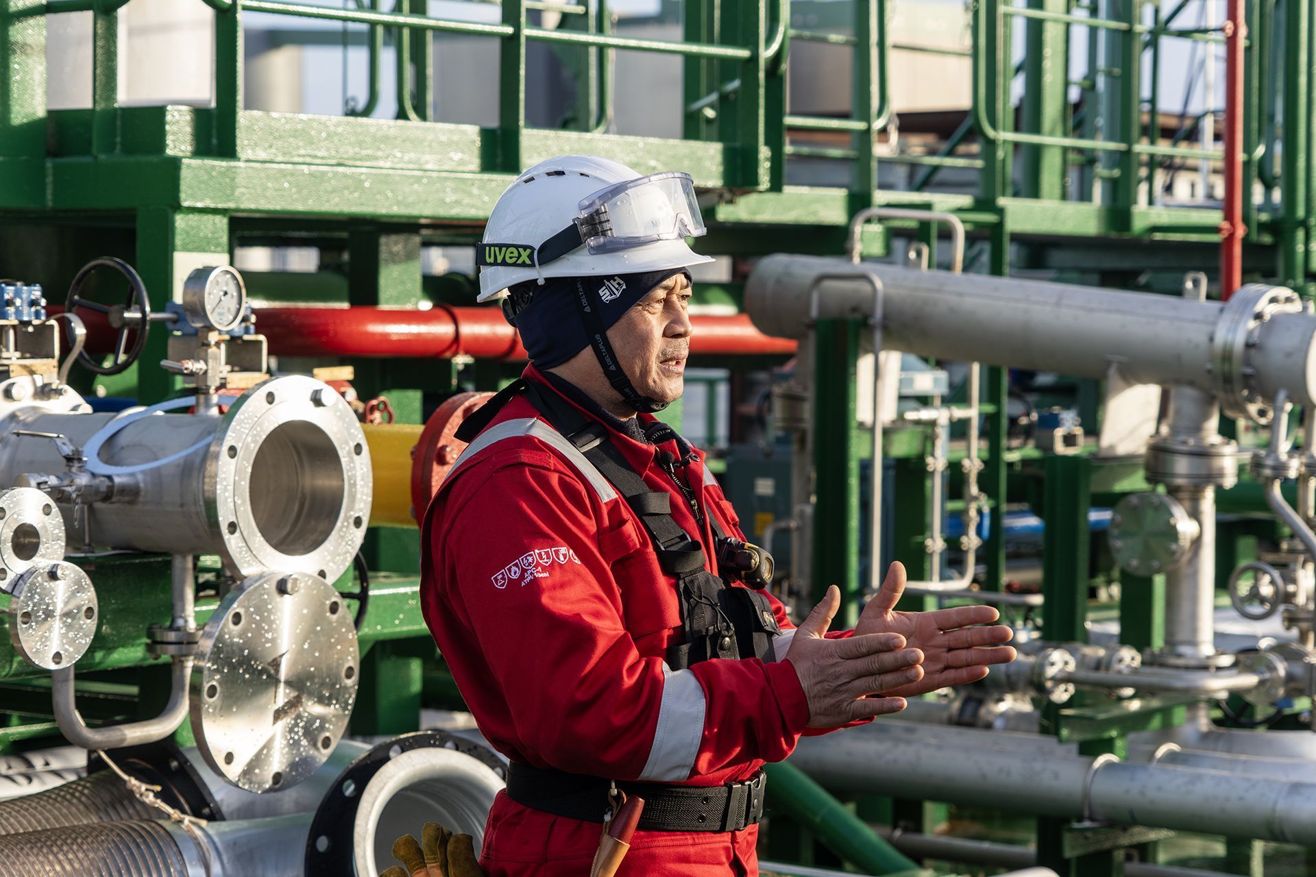 Crew member on deck tanker